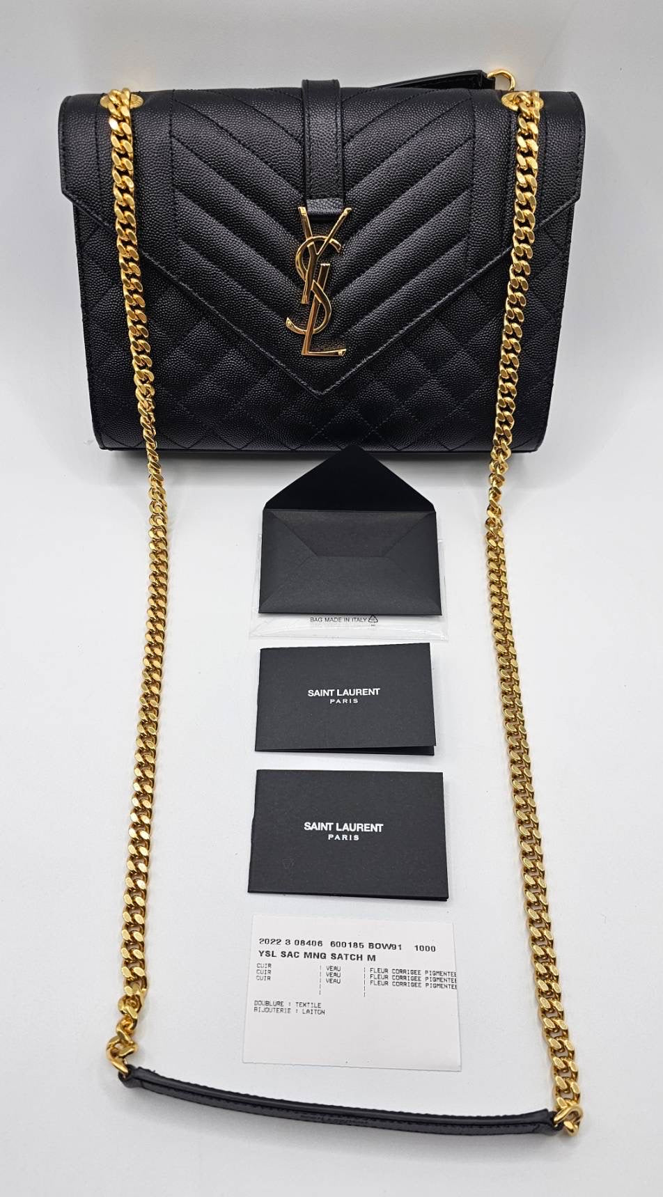 Yves Saint Laurent Gold Tone Chain Black Medium Envelope Shoulder Bag