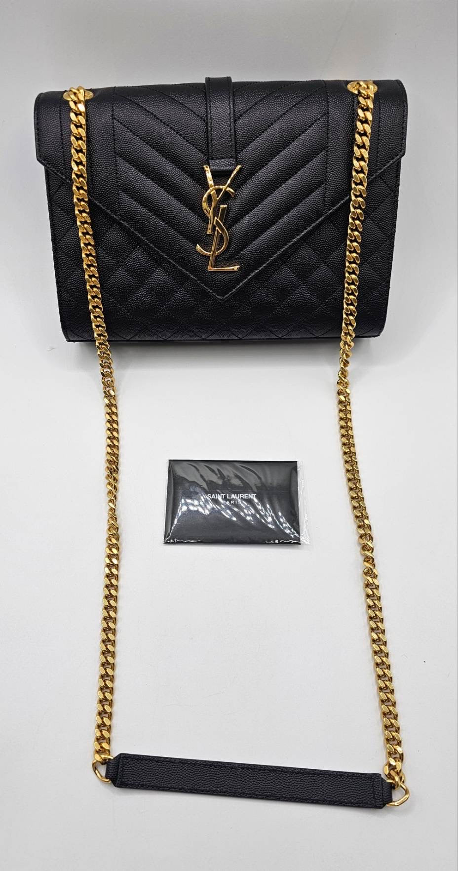 Yves Saint Laurent Gold Tone Chain Black Medium Envelope Shoulder Bag