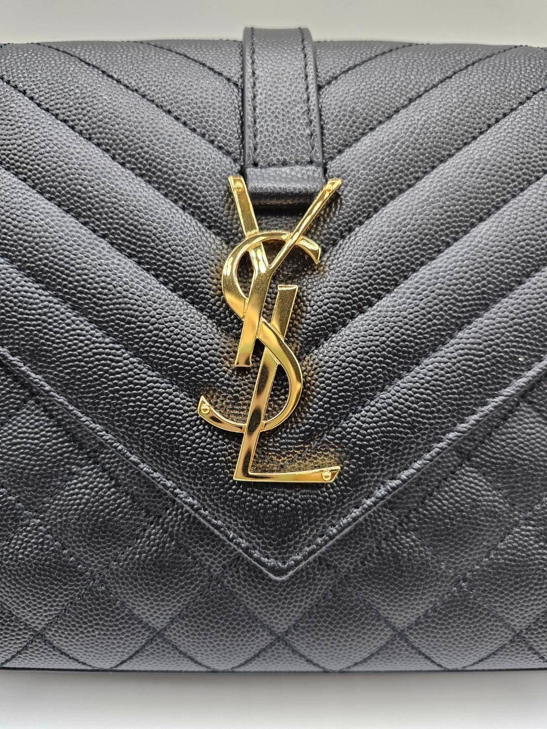Yves Saint Laurent Gold Tone Chain Black Medium Envelope Shoulder Bag