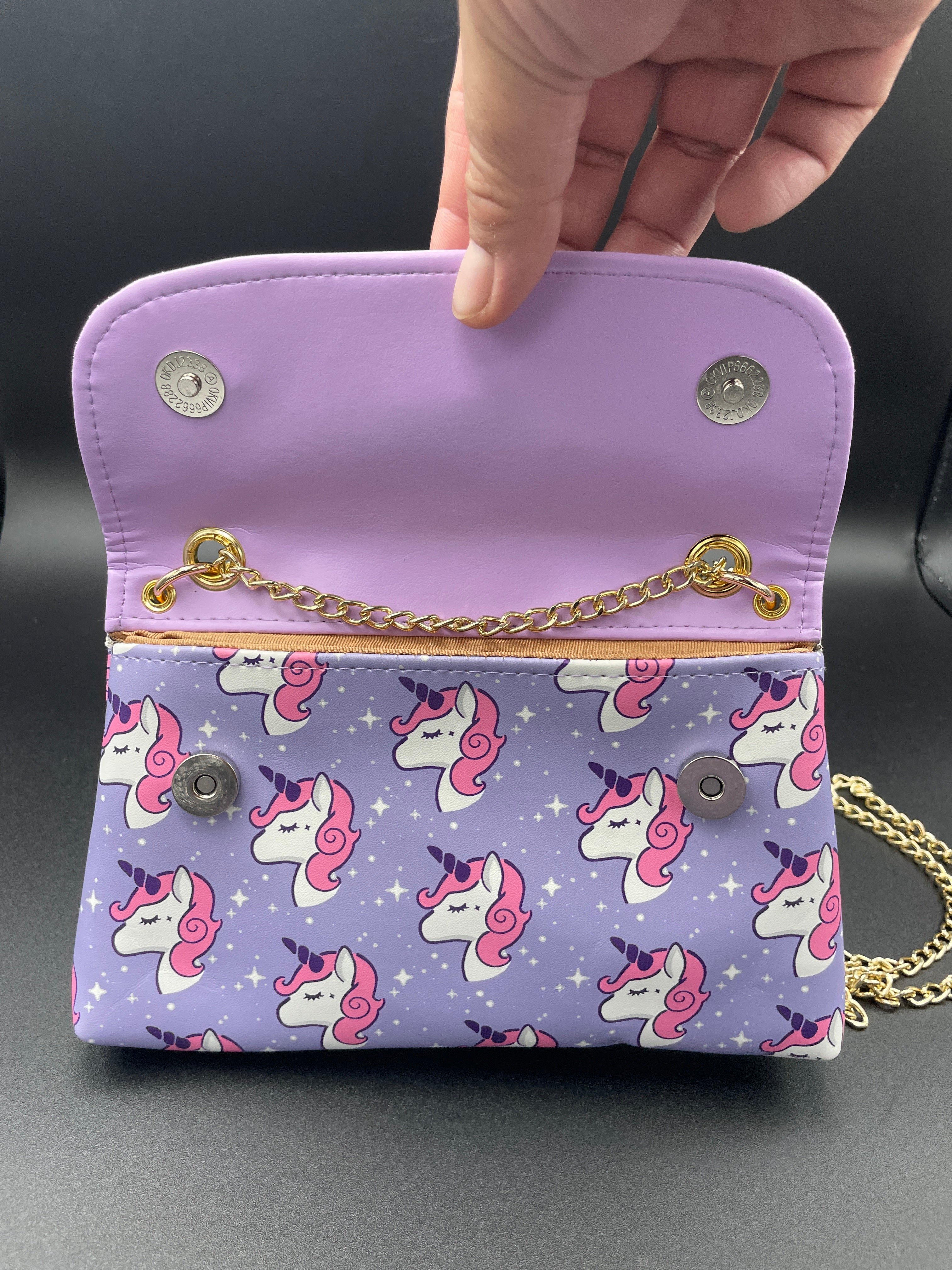 Posh Thailand Purple Lilac Lavender Unicorn Front Flap Bag Crossbody