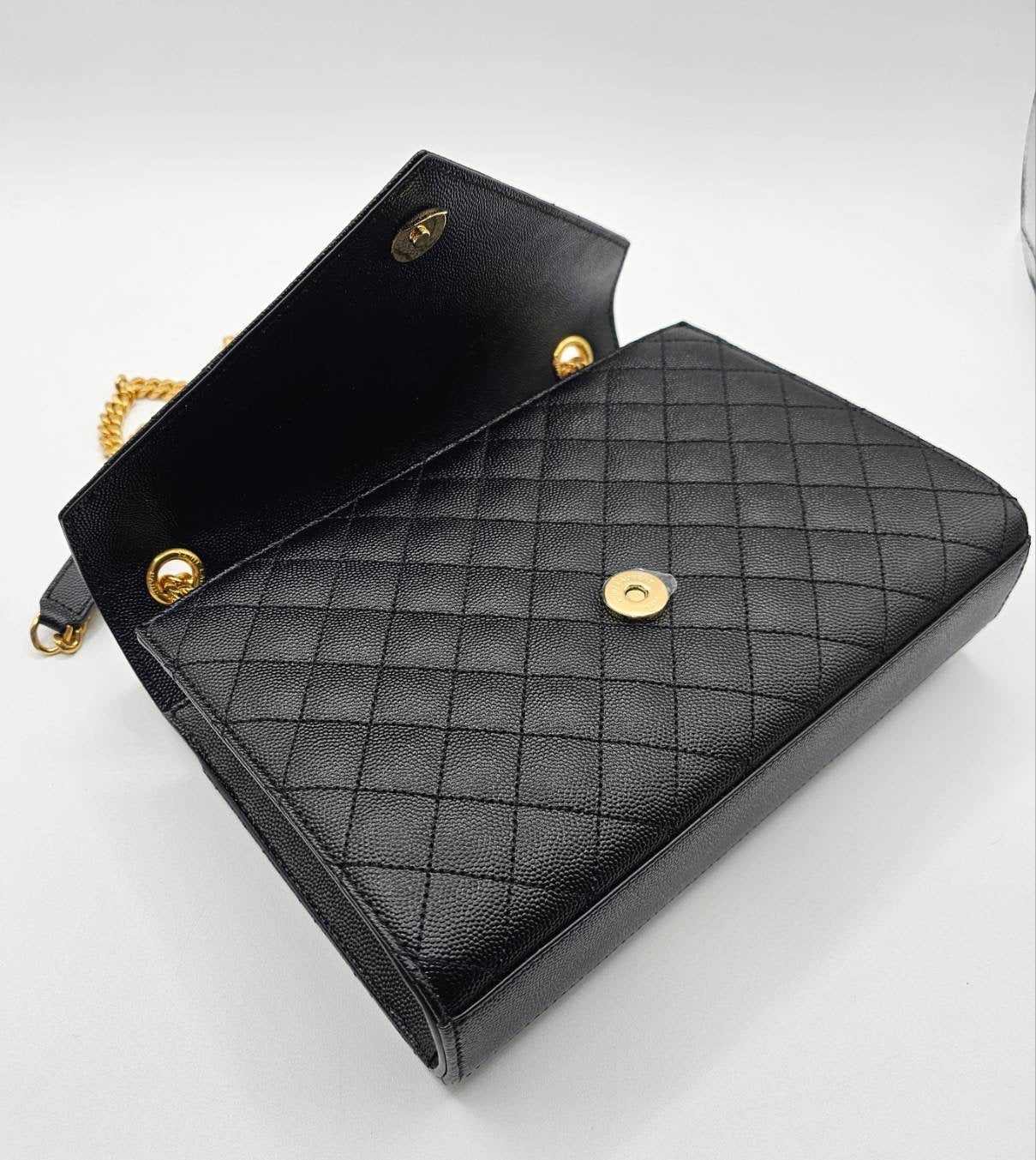 Yves Saint Laurent Gold Tone Chain Black Medium Envelope Shoulder Bag