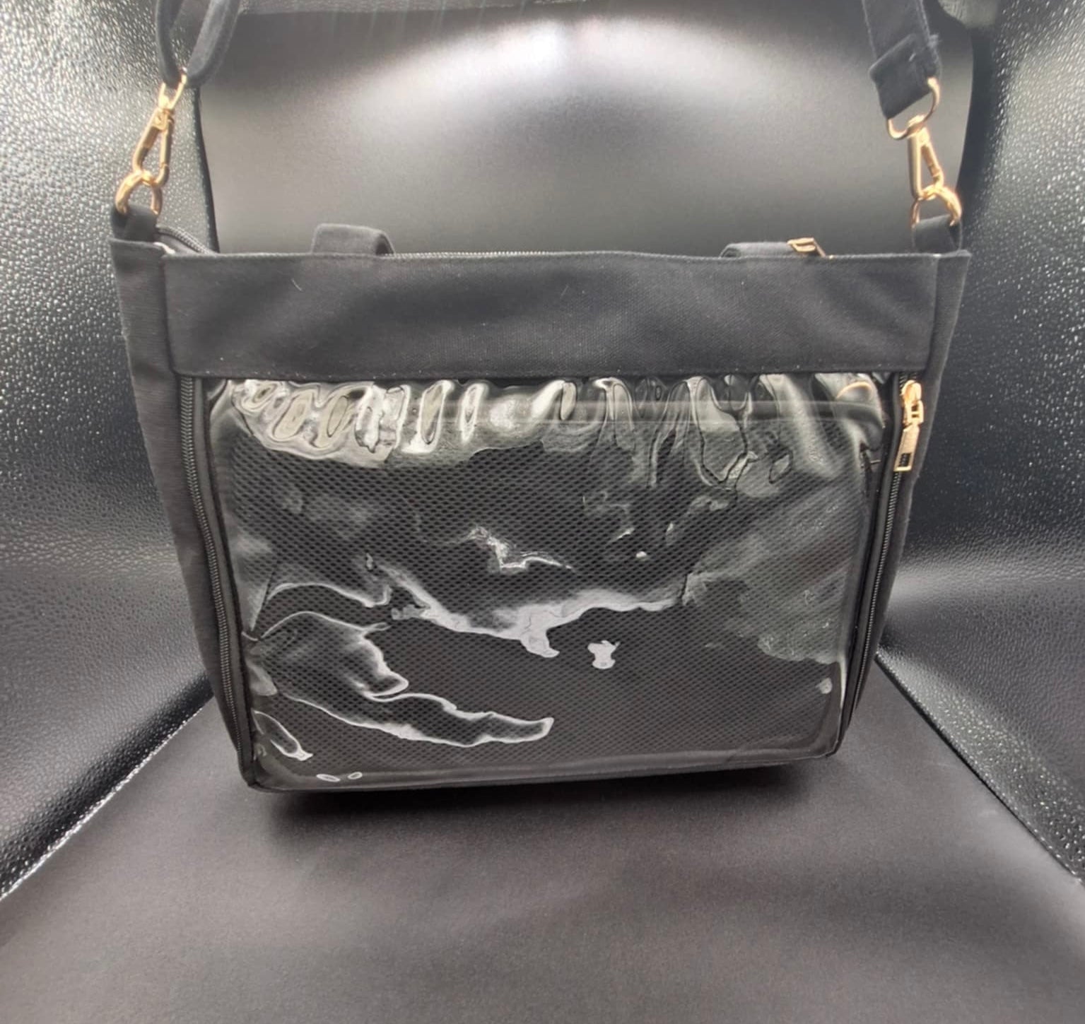 Large Messenger Ita Canvas Tote Bag Clear PVC Transparent Window Shoulder Crossbody