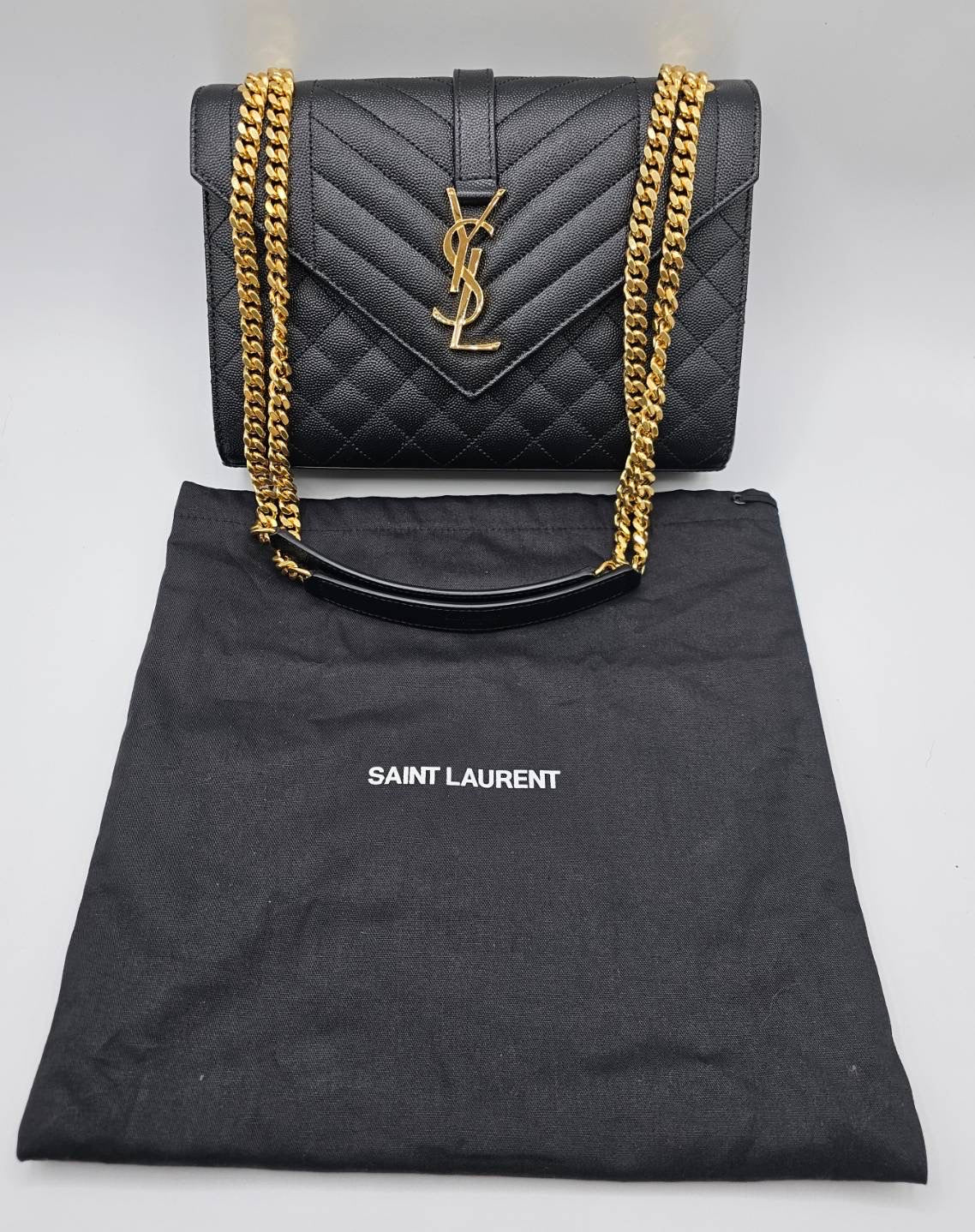 Yves Saint Laurent Gold Tone Chain Black Medium Envelope Shoulder Bag