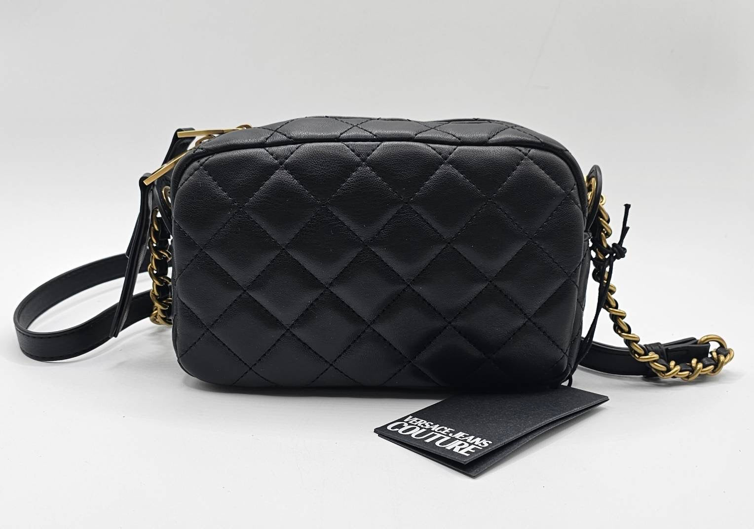 Versace Jeans Couture Logo Black Quilted Crossbody Bag