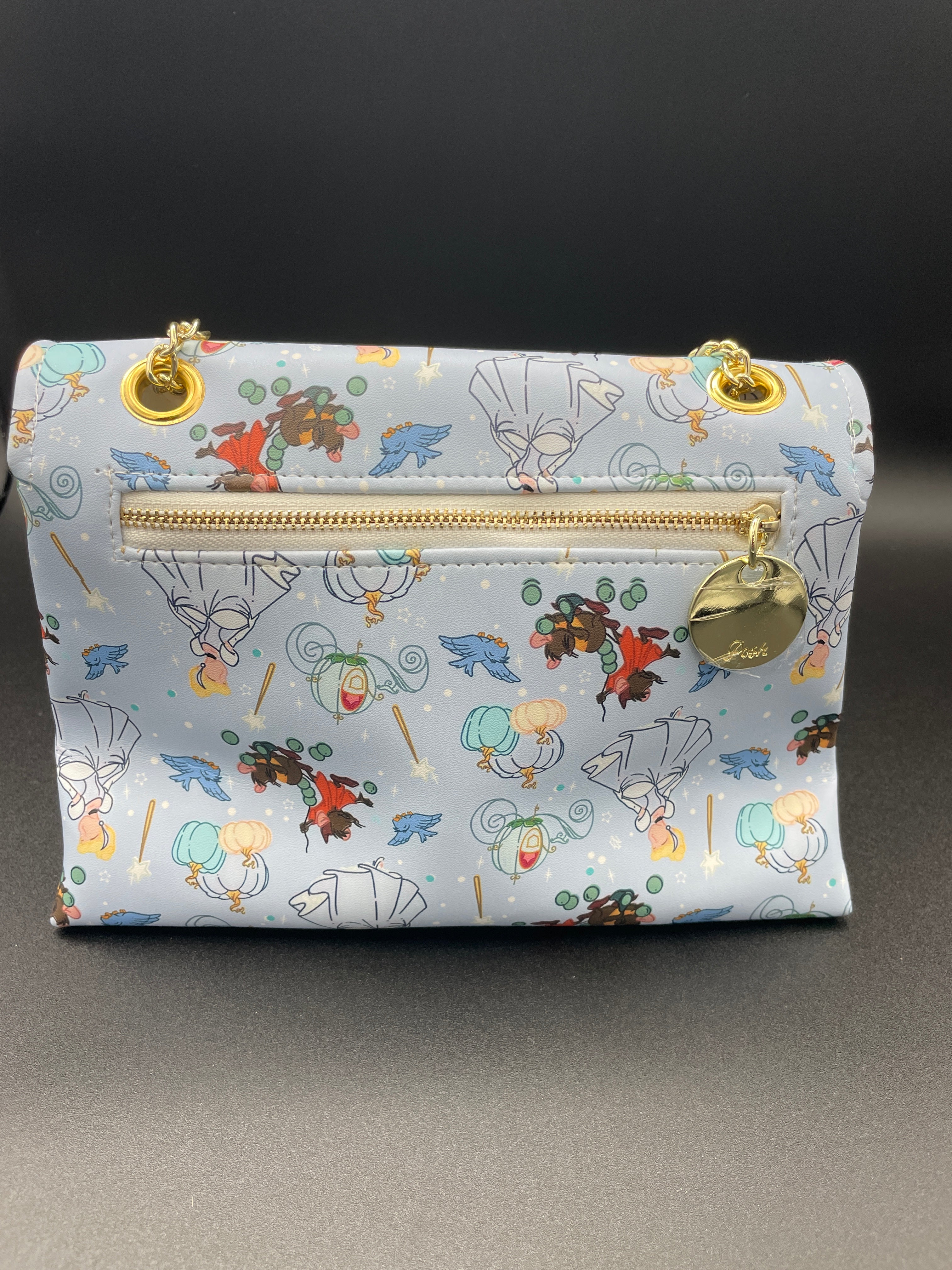 Posh Thailand Disney Cinderella Blue Front Flap Double Pocket Crossbody Bag