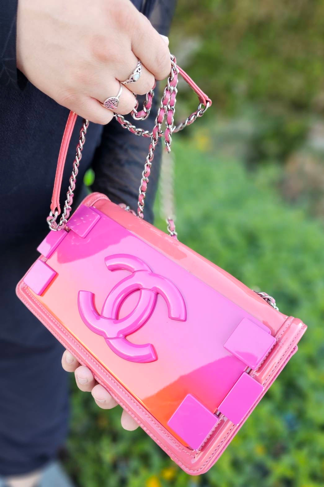 Chanel Lego Hot Pink Patent Brick Ombre Patent Flap