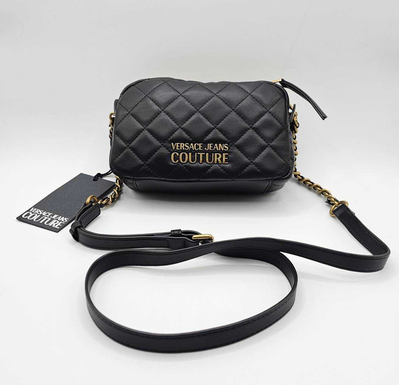 Versace Jeans Couture Logo Black Quilted Crossbody Bag