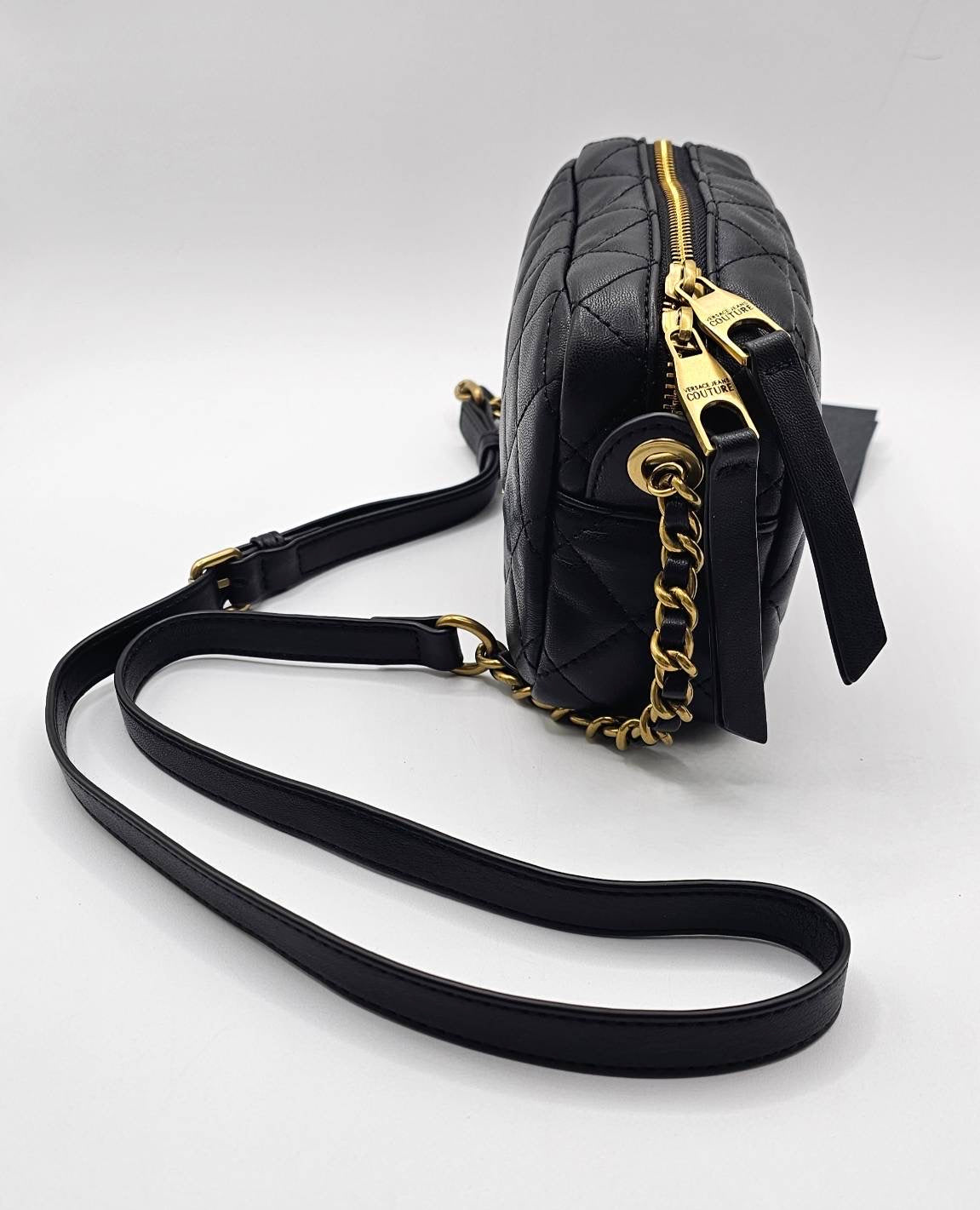 Versace Jeans Couture Logo Black Quilted Crossbody Bag