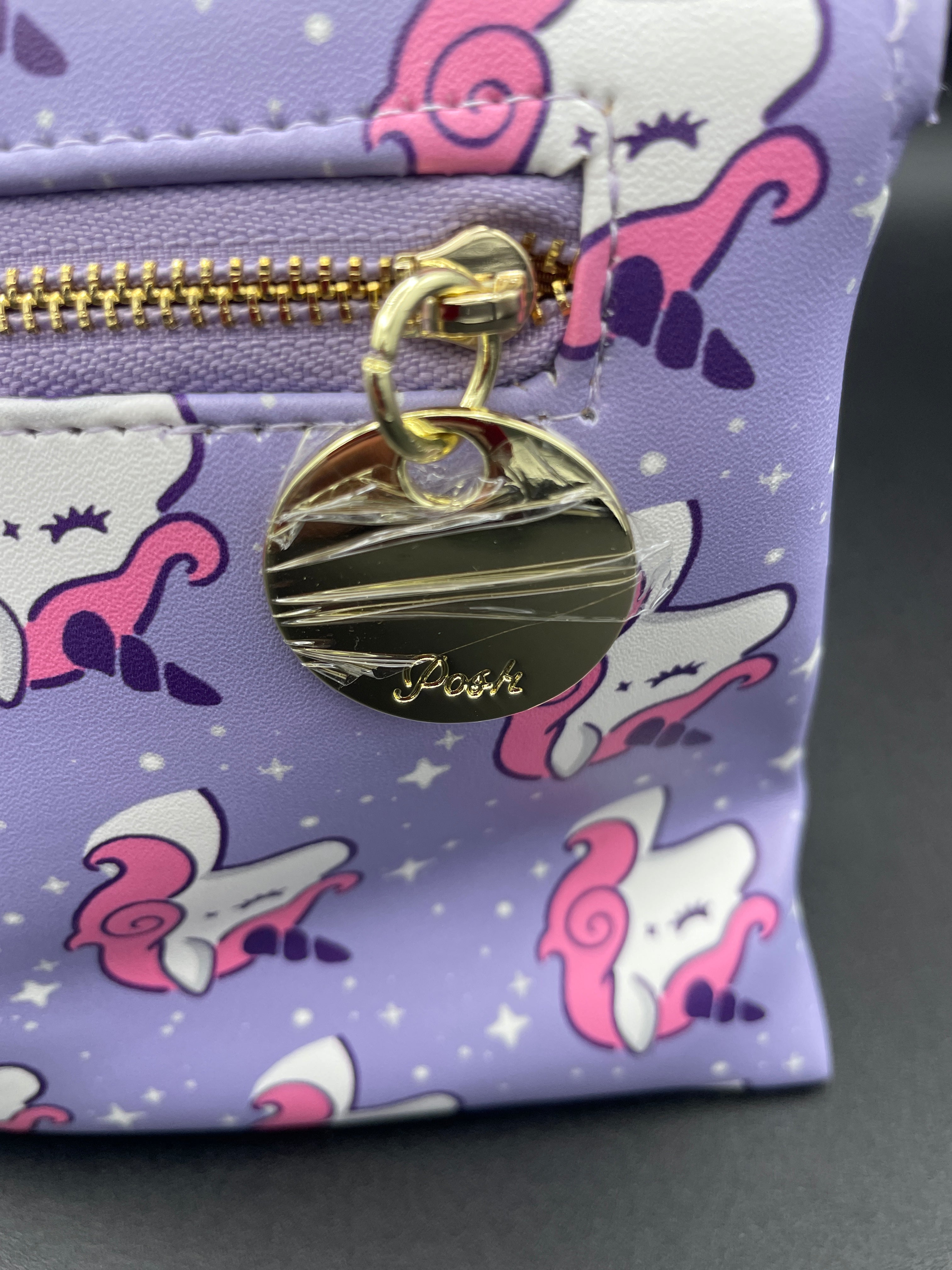 Posh Thailand Unicorn Purple Front Flap Double Pocket Crossbody Bag