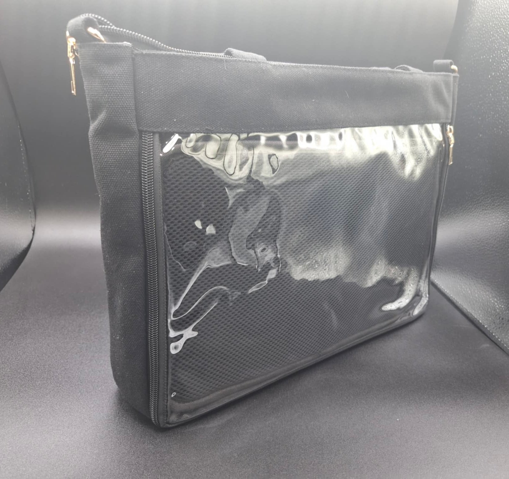 Large Messenger Ita Canvas Tote Bag Clear PVC Transparent Window Shoulder Crossbody