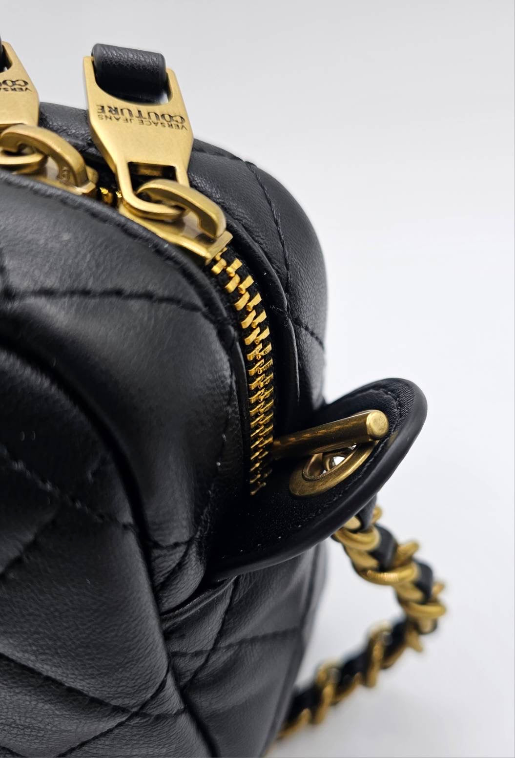 Versace Jeans Couture Logo Black Quilted Crossbody Bag