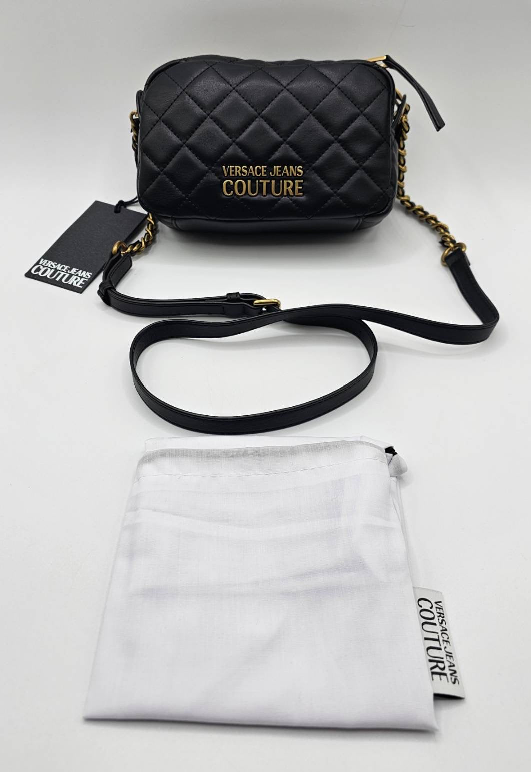 Versace Jeans Couture Logo Black Quilted Crossbody Bag