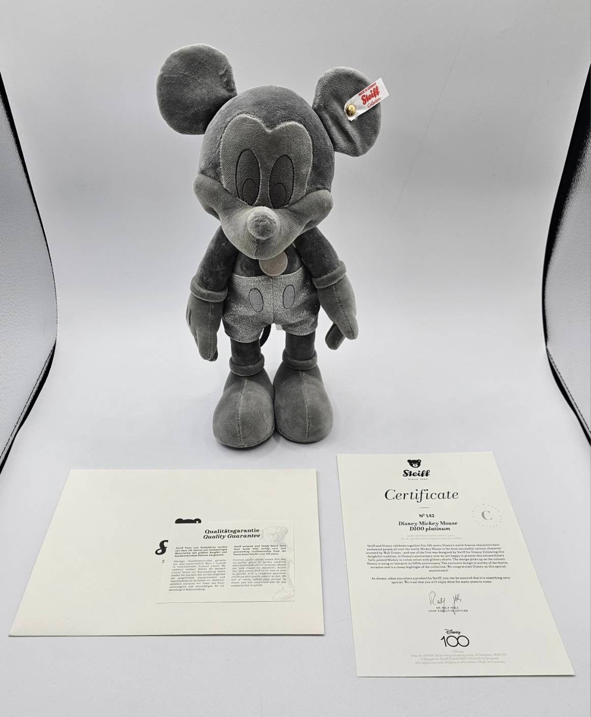 Disney 100 Steiff - Platinum Mickey Mouse 12" Collectible Teddy Bear