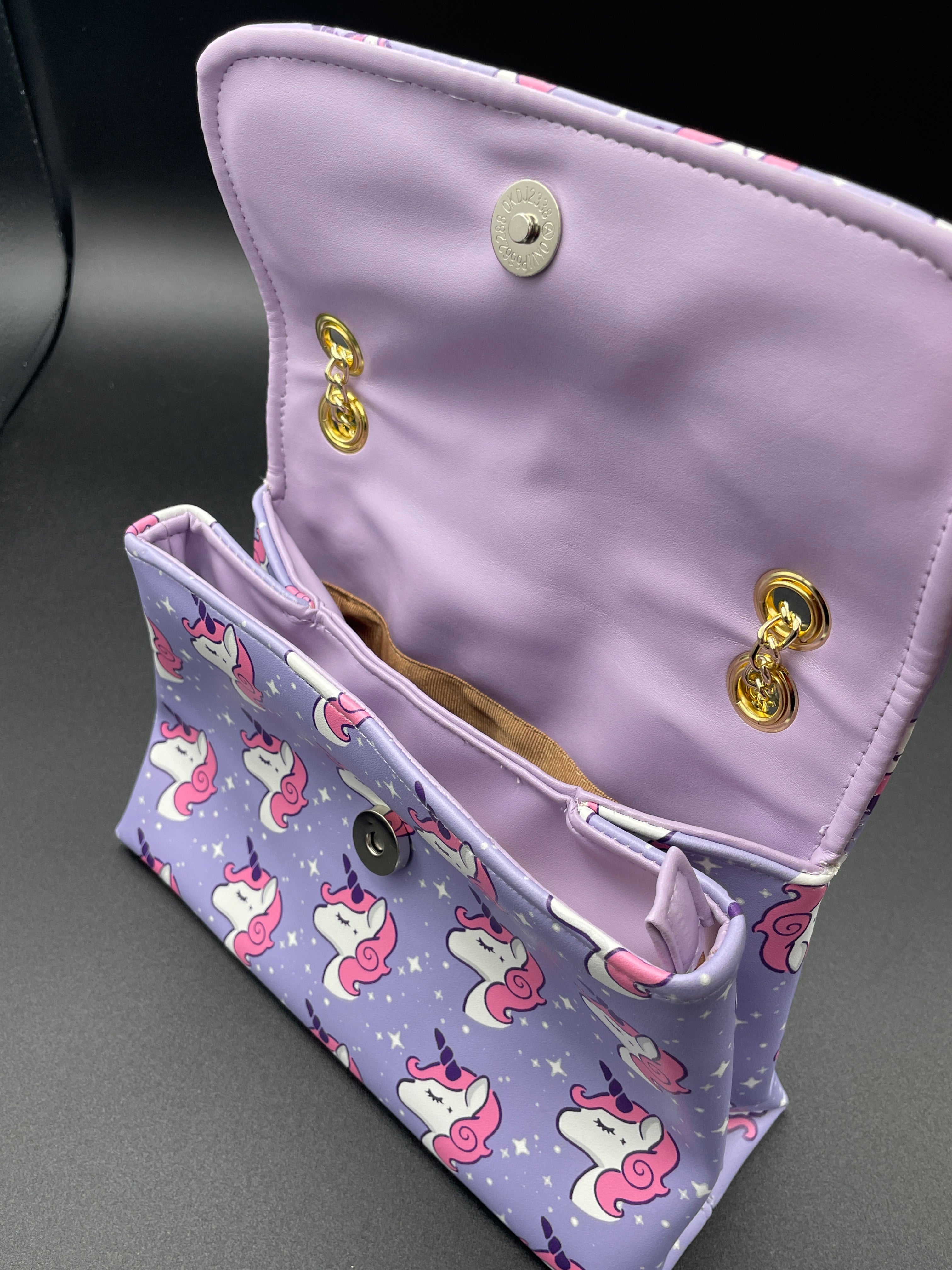 Posh Thailand Unicorn Purple Front Flap Double Pocket Crossbody Bag