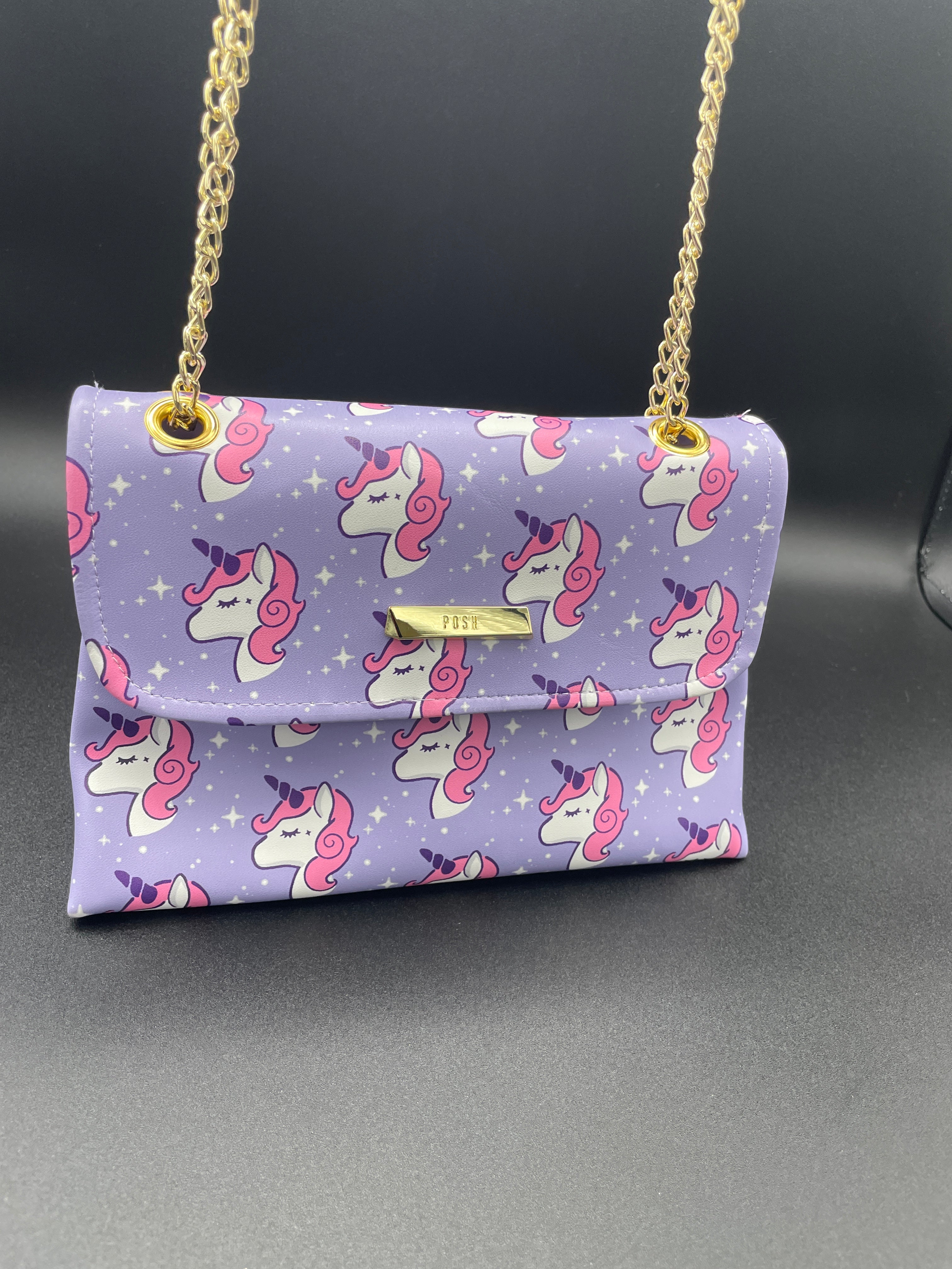 Posh Thailand Unicorn Purple Front Flap Double Pocket Crossbody Bag