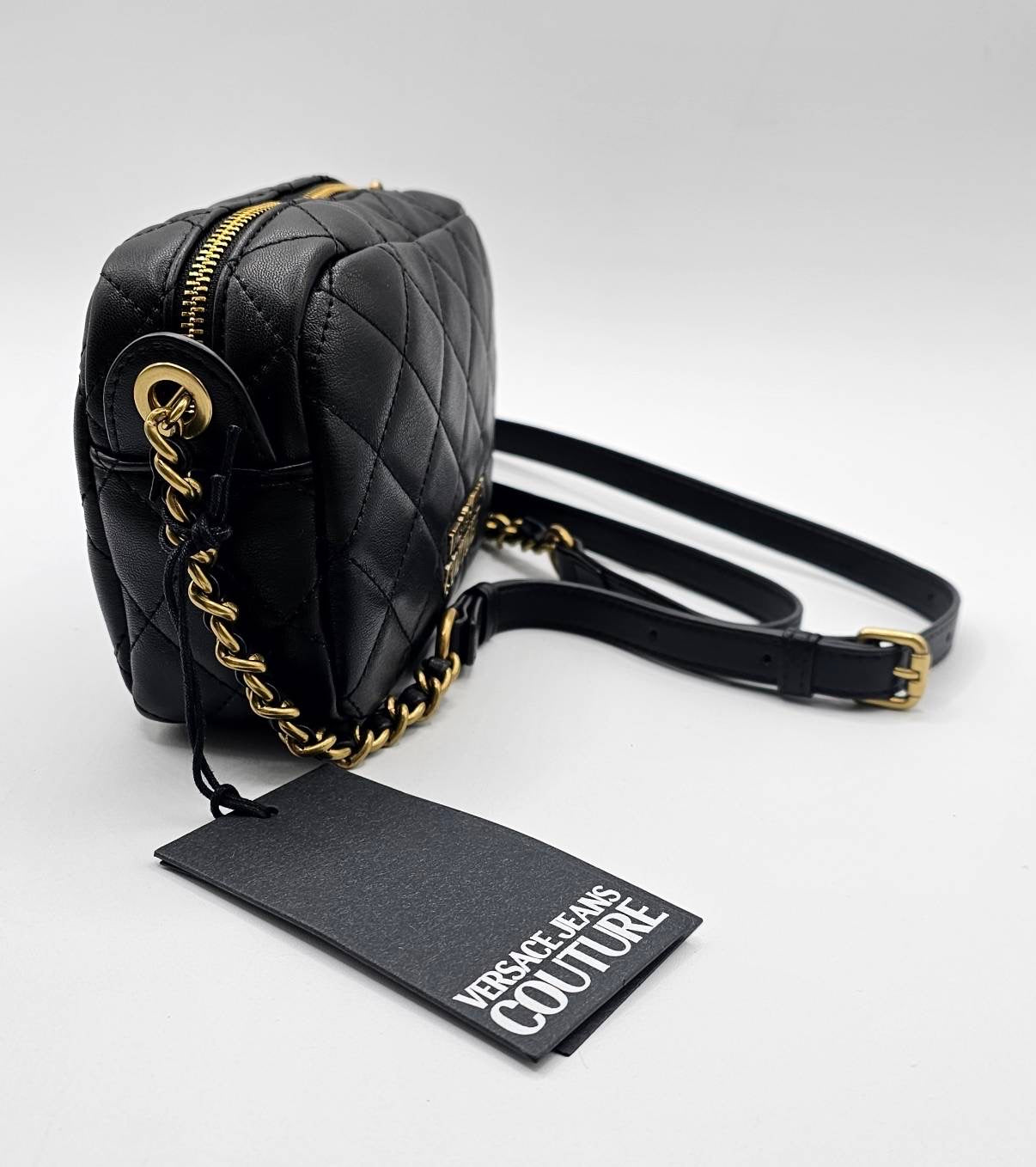 Versace Jeans Couture Logo Black Quilted Crossbody Bag