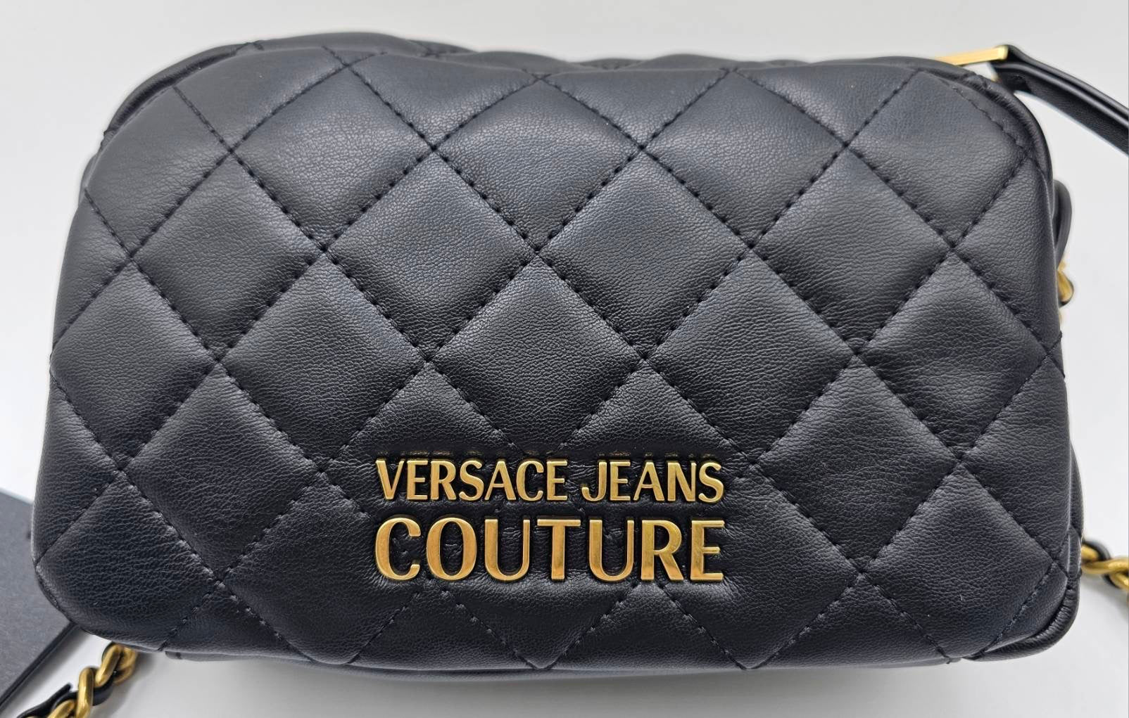 Versace Jeans Couture Logo Black Quilted Crossbody Bag