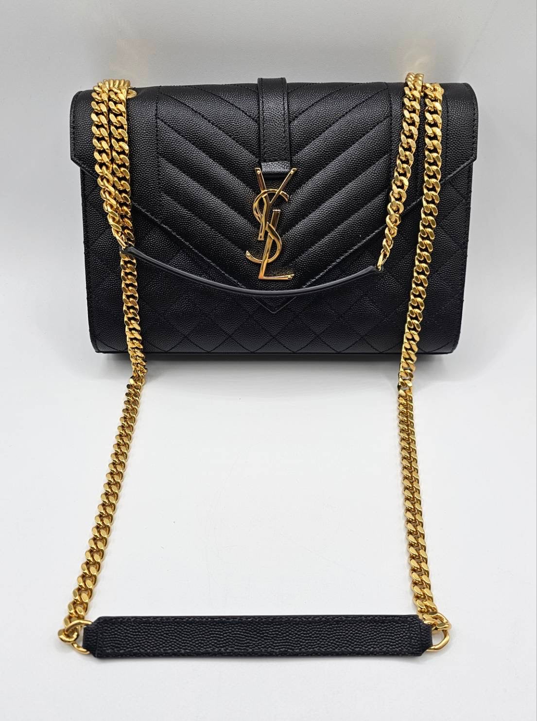 Yves Saint Laurent Gold Tone Chain Black Medium Envelope Shoulder Bag