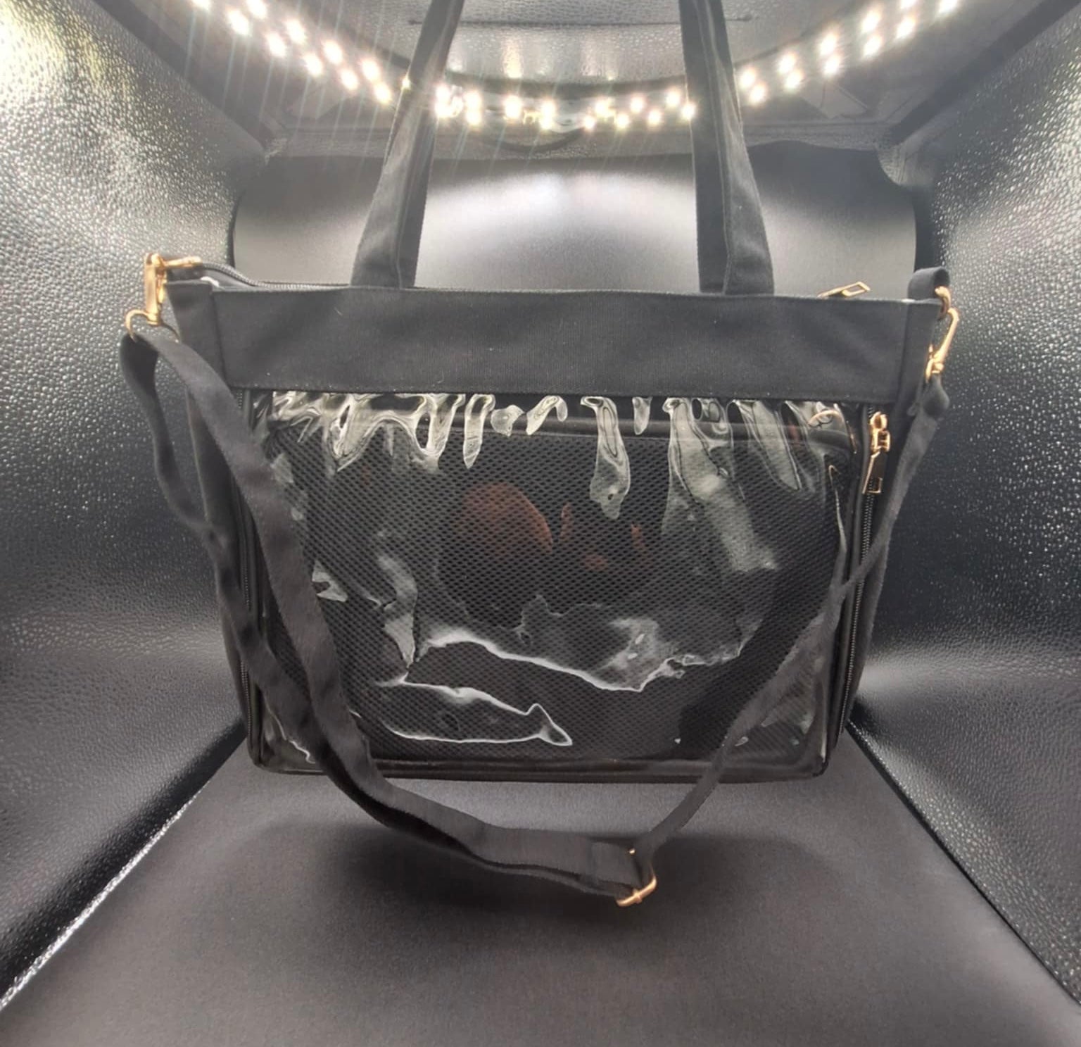 Large Messenger Ita Canvas Tote Bag Clear PVC Transparent Window Shoulder Crossbody