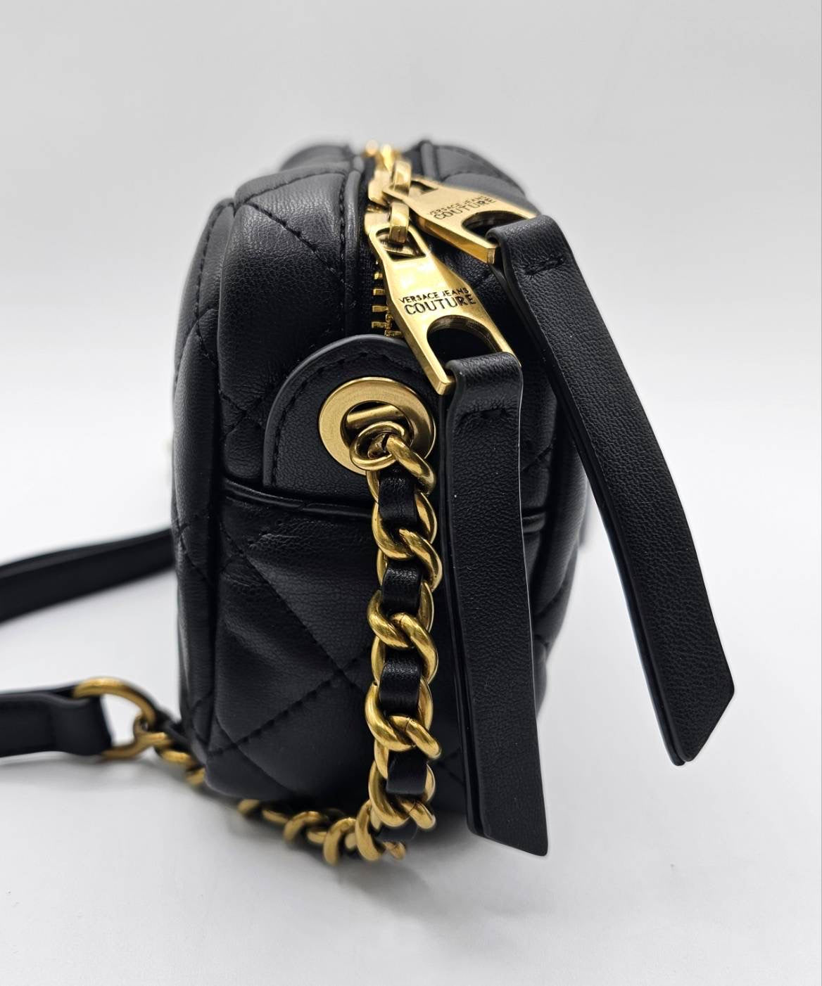 Versace Jeans Couture Logo Black Quilted Crossbody Bag