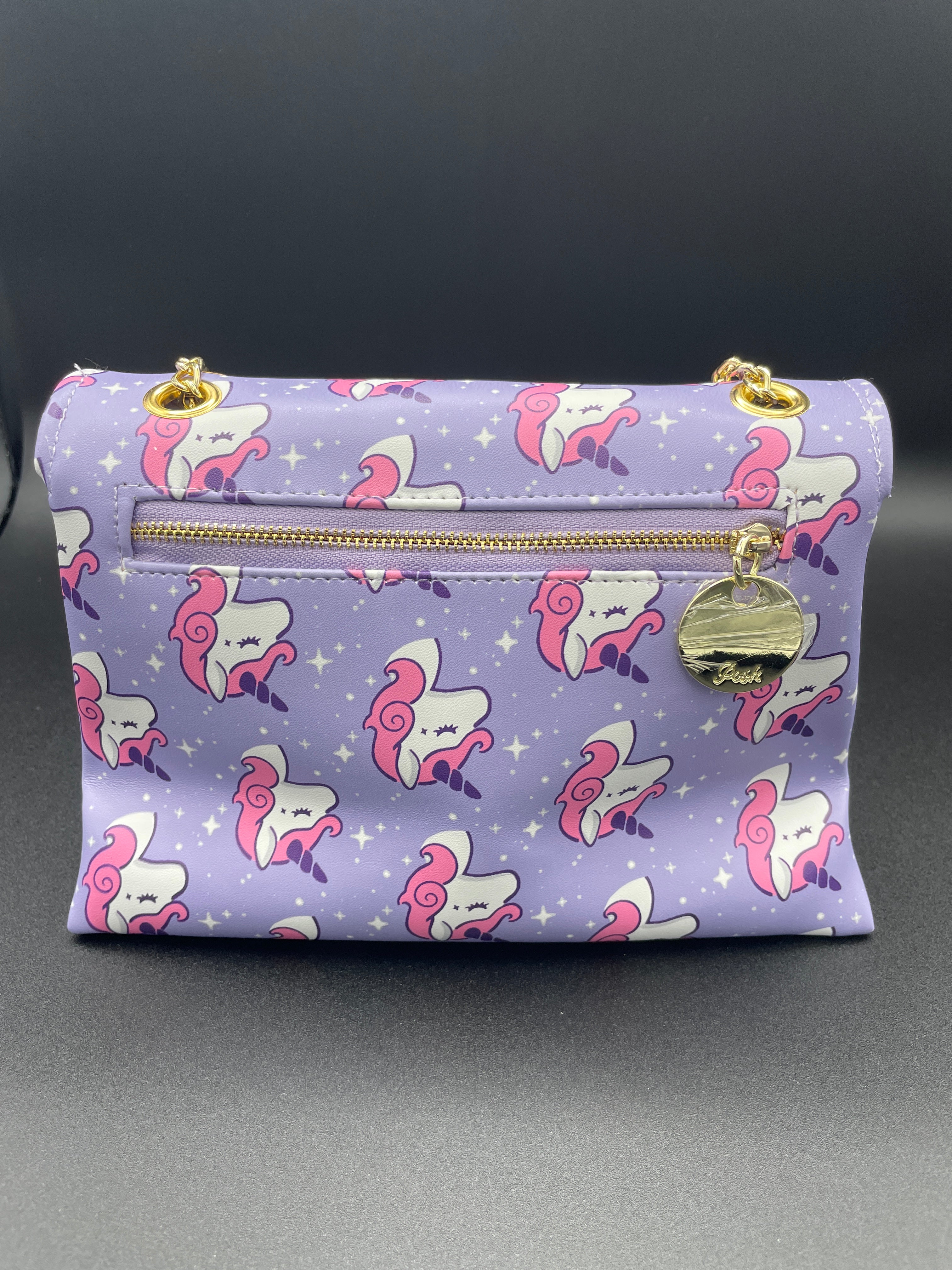 Posh Thailand Unicorn Purple Front Flap Double Pocket Crossbody Bag