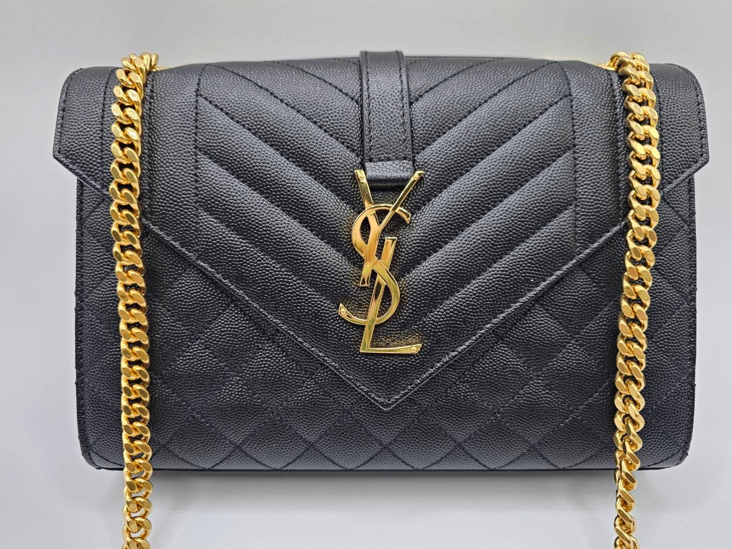 Yves Saint Laurent Gold Tone Chain Black Medium Envelope Shoulder Bag