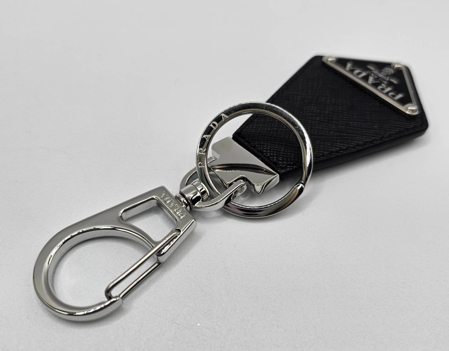 Prada Black Saffiano Leather Keychain