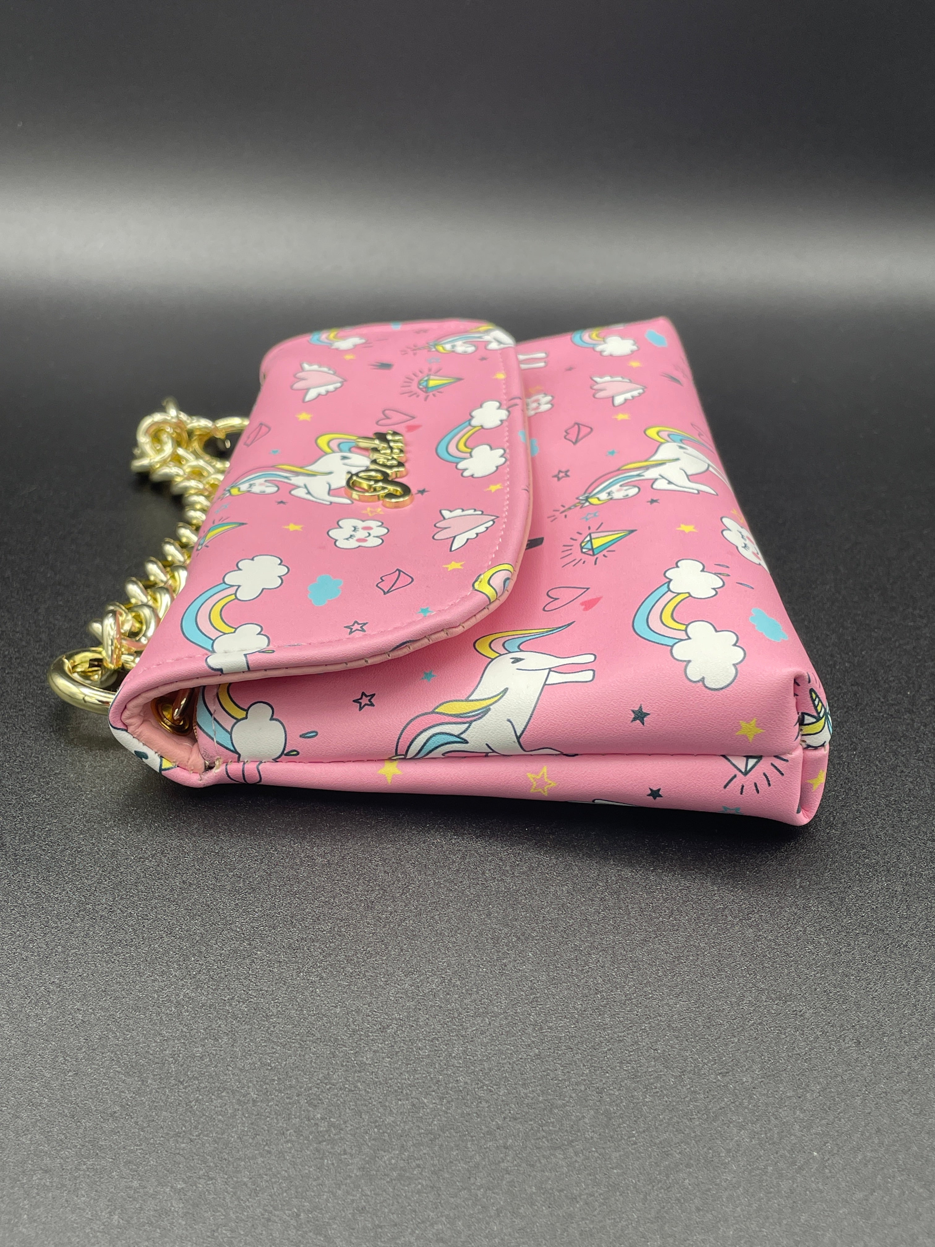 Posh Thailand Pink Unicorn Rainbow Front Flap Double Pocket Crossbody Bag