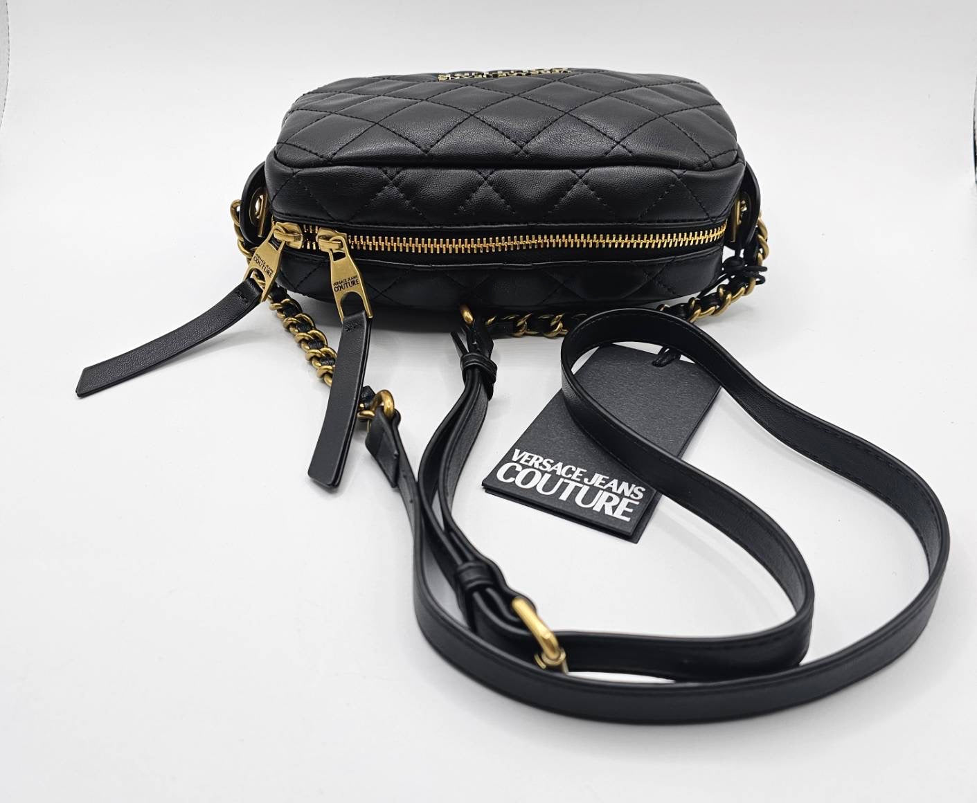 Versace Jeans Couture Logo Black Quilted Crossbody Bag